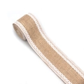 Natural jute ribbon roll with elegant white lace trim for rustic DIY craft projects - Vintage Edged Style (mb-LBR-256-1)