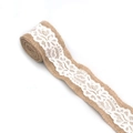 Natural jute ribbon roll featuring white lace floral embroidery for DIY craft decor - Hollow Wave Style (mb-LBR-T15012)