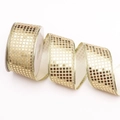 Metallic gold checkered ribbon roll for Christmas gift wrapping and DIY crafts decor - Extended Version / Gold
