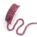 Burgundy tweed ribbon with silver metallic thread and colorful speckles on white spool - Red