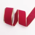Dark red velvet ribbon with gold metallic stitched edges for Christmas DIY gift wrapping - Red Gold Edge (Standard) / Regular