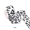 Rollo de cinta de sarga de 4 cm con estampado de leopardo de doble cara para lazos DIY - Estilo Ancho / Negro & Blanco