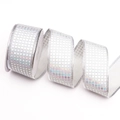 Silver holographic square pattern ribbon for gift wrapping and festive decoration - Extended Version / White (Laser Silver)