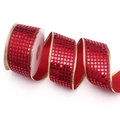 Sparkling red ribbon with square sequins and golden edge for Christmas gift wrapping - Extended Version / Red (With Gold Edge)