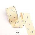 Plaid 4cm fabric ribbon with yellow and white checks and blue floral flocking pattern - 4cm / Yellow Blue Floral (6#)