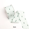 Green and white gingham ribbon with dark green floral pattern, 4cm width for DIY crafts - 4cm / Green Pinecone (1#)