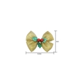 Golden mesh Christmas bow with green leaves and red berries, 6.5cm wide holiday ornament - Double Gold Mesh Red Bead Green Leaf Bow