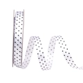 Roll of white polyester ribbon with black polka dots for DIY gift packaging and crafts - White