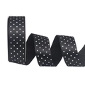 Polyester satin ribbon roll in black with white polka dots for gift DIY crafts - Black