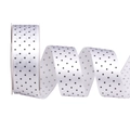 Single-sided 2.5cm white polyester ribbon with black polka dots for gift packaging - White