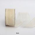 Nastro d'organza champagne da 4cm con bordi bianchi tratteggiati per accessori per capelli - 3.8cm x 100 Yards / Champagne