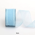 Nastro in organza blu chiaro da 4cm con bordo in pizzo per accessori per capelli - 3.8cm x 100 Yards / Blu