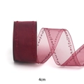 Nastro in organza bordeaux da 4cm con bordo ricamato per accessori capelli fai-da-te - 3.8cm x 100 Yards / Borgogna