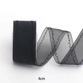 Nastro in organza nero 4cm con ricamo a onde per accessori per capelli fai-da-te - 3.8cm x 100 Yards / Nero