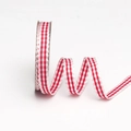 Red and white gingham check ribbon with white lace edges on a roll for DIY hair bows - Size 10 / Red