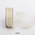 Nastro in chiffon champagne 2,5cm con bordi in pizzo bianco per decorazioni fai-da-te - 2.5cm x 10 Yards / Champagne