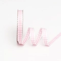 Pink and white gingham ribbon with scalloped lace edge on a white spool for DIY crafts - Size 10 / Pink