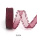 Nastro in organza bordeaux da 2,5cm con bordi ondulati a pois per accessori capelli - 2.5cm x 10 Yards / Borgogna
