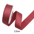 2.5cm wide burgundy satin ribbon roll with smooth glossy finish and stitched edges - 2.5cm / Red