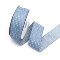 Rotolo di nastro in denim blu con motivi cuciti bianchi per artigianato fai-da-te - Celeste Pois / 3# Celeste