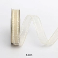 Rotolo di nastro in organza champagne da 1,5 cm con dettagli a linee tratteggiate - 1cm x 10 Yards / Champagne
