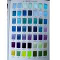 Detailed color chart of polyester ribbon swatches featuring blue and green shade variations - Customizable Patterns