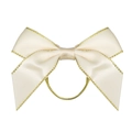 Elegant cream satin bow hair tie with gold trim and elastic band for gift wrapping - 8x8cm / Champagne