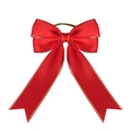 Elegant red satin bow hair tie with gold embroidered edges and elastic band - 6.5x10cm / Red