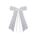 Weiße Chiffonschleife mit langen herzförmigen Spitzenbändern für Hochzeit und Haarschmuck - Organza-Herz-Stil / Weiß