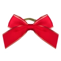 Red grosgrain ribbon bow with gold glitter edges on a flexible golden elastic band - 8x8cm / Red