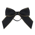 Classic black ribbon hair tie with elegant gold edge stitching and elastic band - 8x8cm / Black
