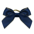 Navy blue satin bow with gold edges and elastic tie for gift wrapping or hair - 8x8cm / Dark Blue