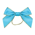 Sky blue satin hair bow with gold edges and elastic tie for gift wrapping and hair - 8x8cm / Sky Blue