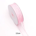 Pink sheer organza ribbon 2.5cm wide with ruffle wavy edges on white spool - 【2.5cm*10 Sizes】light Pink 007#