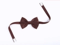 Detailed view of brown polyester bow tie with adjustable strap and white velcro closure - Brown Double Layer Flat Bow (with Base Ribbon)
