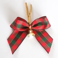 Weihnachtsschleife mit rot-grünem Schottenmuster und kleinem goldenem Glöckchen - Rot Grüne Karierte Schleife