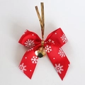 Red Christmas bow with white snowflake pattern and golden bell for gift tree decoration - Red Ribbon Bow With Snowflake Print