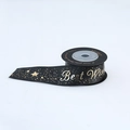Detail von 1,5 cm schwarzem Satinband mit Goldfolien-Sternen und Best Wishes Schrift - 【2.5cm Breit 5 Yards Best】Schwarz