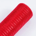 Close-up of red poly deco mesh with shiny metallic stripes for Christmas decor - Red With Metallic Glitter Line / 26cm Wide - 10 Yards/Roll