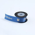 Dark blue satin ribbon with gold 'Best Wishes' text on a black plastic reel - 【2.5cm Width 5 Yards Happy】Blue