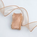 4cm champagne translucent fishtail chiffon ribbon with fine brown stitched edge - Coffee / 4cm x 2.2m