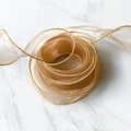 Elegant champagne gold organza ribbon with metallic wire edge for gift wrapping - Gold Edge Coffee (6 Yards) / 4cm