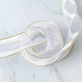 White semi-transparent organza ribbon with elegant gold stitched edges for gift wrapping - Gold Edge White (6 Yards) / 4cm