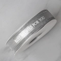 Silver sheer ribbon with Best Wishes For You print for gift box and flower packaging - BEST Serif / Gray