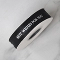 Black snow gauze ribbon with white Best Wishes For You print on a round spool - BEST Serif / Black