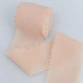 Handmade frayed edge chiffon ribbon in light peach orange for wedding floral decor - Peach (Thin Style 63 [4cm wide 5m long])