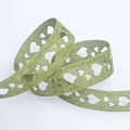 Grass green faux linen ribbon with laser-cut heart pattern for DIY gift wrapping - Heart Green / 4cm*10 Yards