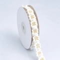 Detailaufnahme von weißem Spitzenband mit Goldfaden und Perlenverzierung auf Rolle - Champagnerweiß Goldfaden Perle (1cm*274cm) / Champagnerweiß