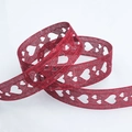 2.5cm red faux linen ribbon with hollow heart patterns for DIY crafts and gift wrapping - Red Heart / 4cm*10 Yards