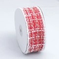 Dettaglio di nastro in tweed rosso e oro con bordi sfrangiati per accessori per capelli - Stile Filo d'Oro Rosso Bianco